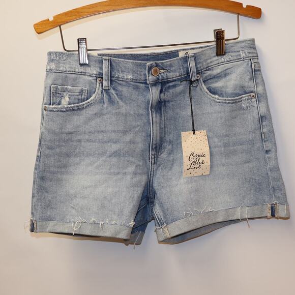 NWT Cosmic Blue Love Shorts 5 Pocket Design Distressed Waist Pockets Riptide - Picture 1 of 16